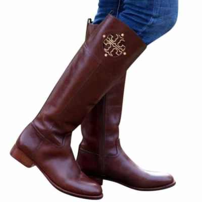 Bergdorf Goodman Tory Burch Kiernan Leather Logo Riding Boot, Almond Review 